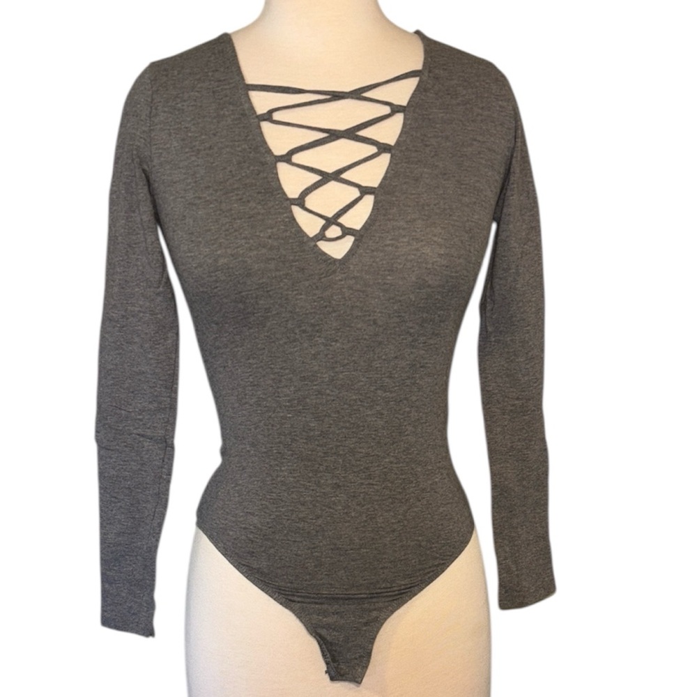 H&M DIVIDED Charcoal gray Lace-Up Bodysuit in women’s size XS